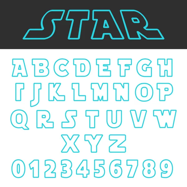 Plantilla de fuente de alfabeto de diseño de líneas azules. Conjunto de letras y números estilo futurista — Vector de stock