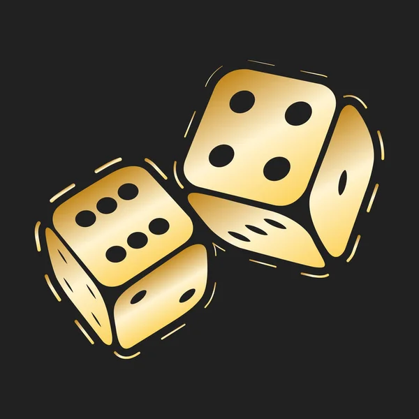 Golden dices icon. Two gold game dice, casino symbol minimal vector design — Stock Vector