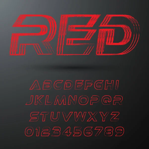 Futuristische Schriftvorlage. Buchstaben und Zahlen roter Strich Vektor Design — Stockvektor