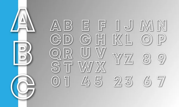 Teckensnitts mal len alfabet. Bokstäver och siffror linje och skuggor design — Stock vektor