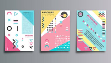Afiş, el ilanı, poster, broşür kapağı veya diğer baskı ürünleri için memphis tasarım arka plan seti