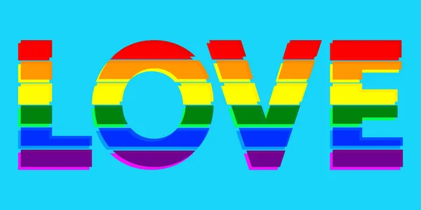 LGBT bayrağı renkleri ile aşk, t-shirt aplike, rozet, etiket kot, giyim veya çeşitli baskı ürünleri için tipografi tasarımı — Stok Vektör