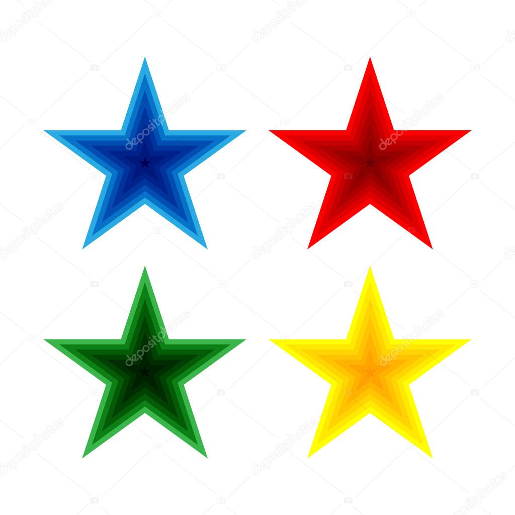 Set of blue, red, green and yellow stars. Vector illustration