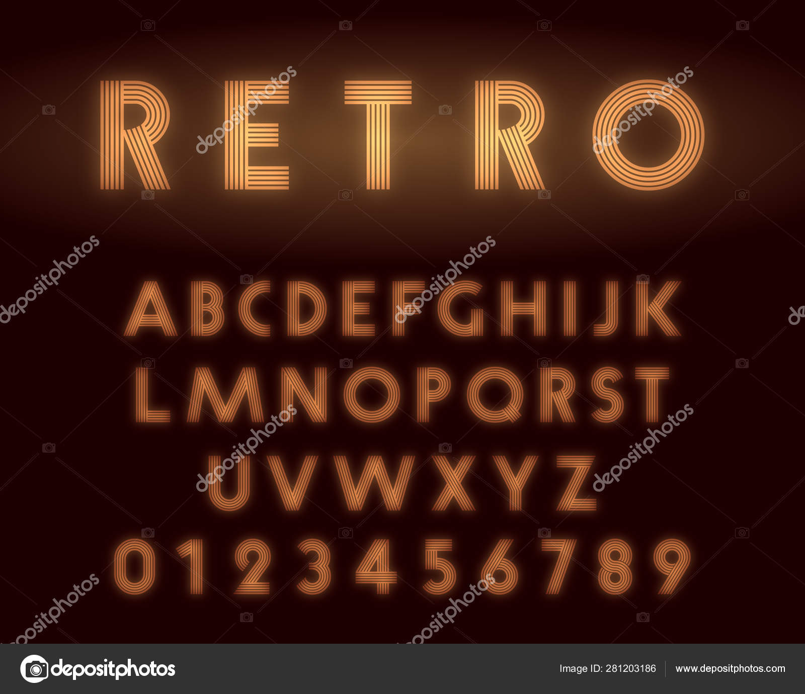 Retro neon alphabet font. Letters and numbers line design Stock Vector ...