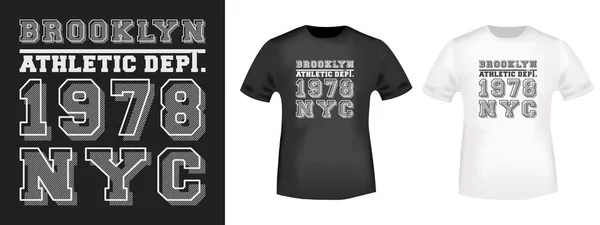 Brooklyn NYC t-shirt print voor t-shirts stoffen, Fashions slogan, Tee badge, label kleding, jeans en casual wear — Stockvector