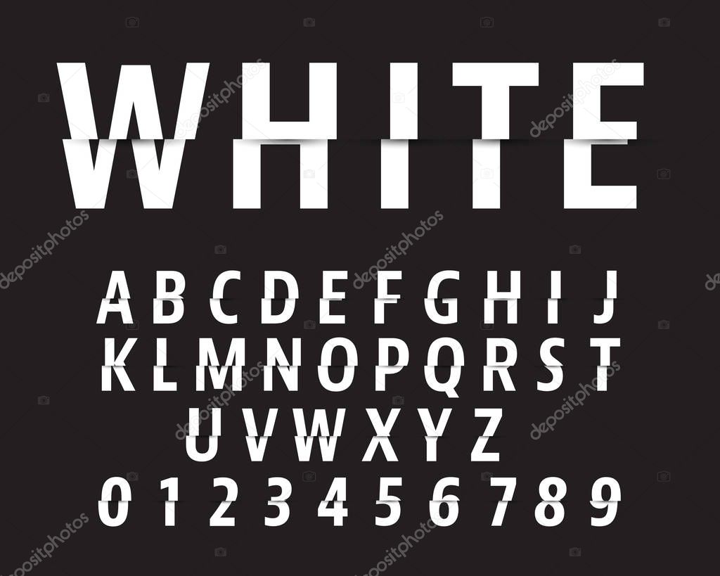 Cut alphabet font template. Letters and numbers cutting design. Vector illustration.