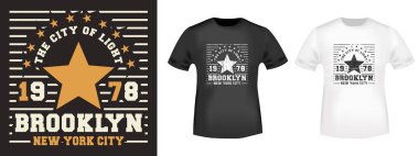 Brooklyn Star t-shirt baskı t shirt aplike, moda sloganı, tee rozeti, etiket, etiket giyim, kot pantolon ve rahat giyim
