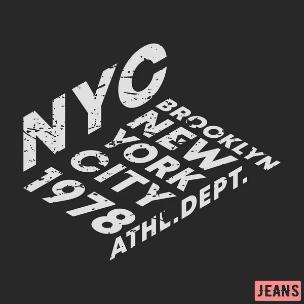 Σχέδιο εκτύπωσης T-shirt. Παλιά σφραγίδα της Νέας Υόρκης στο Μπρούκλιν. Εκτύπωση και σήμα, απλικέ, ετικέτα, Ετικέτες μπλουζάκια, Τζιν, casual και αστικά ρούχα — Διανυσματικό Αρχείο