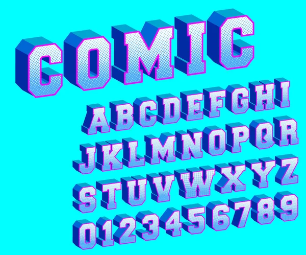 Comic-Alphabet-Vorlage. Buchstaben und Zahlen Halbton-Design — Stockvektor