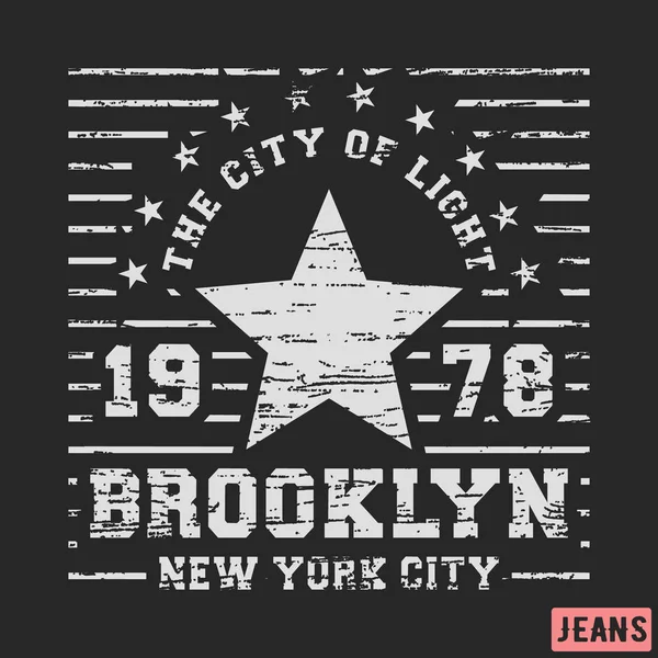 Vzhled trička. Hvězdicové razítko Brooklynské hvězdy. Tisk a odznak, apliki, štítek, trička, džíny, neformální a městské opotřebení — Stockový vektor