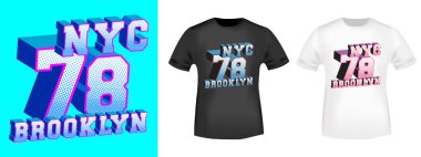 Brooklyn 78 Nyc t-shirt baskı t shirt aplike, tee rozeti, etiket, giyim etiketi, kot pantolon ve rahat giyim için