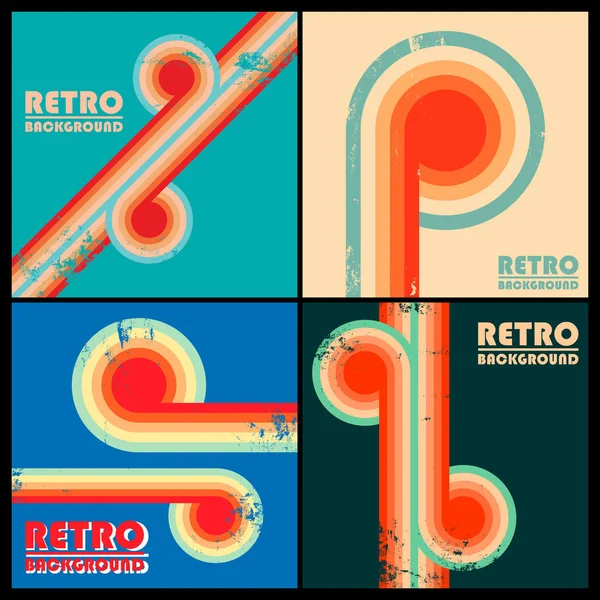 Uppsättning av Vintage Design bakgrunder med vridna färgade ränder och retro grunge konsistens — Stock vektor