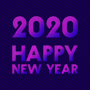 Happy New Year 2020 tatil el ilanı, tebrik, davet kartı, el ilanı, poster, broşür kapağı, tipografi veya diğer baskı ürünleri için arka plan retro hat tasarımı. Vektör çizimi