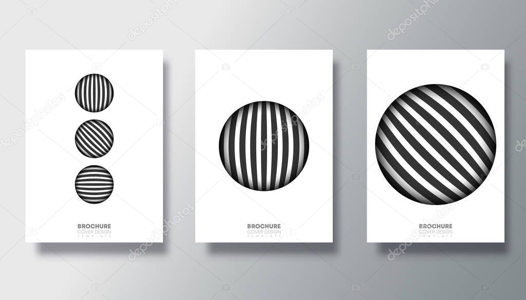 Set of white backgrounds with striped circle design for cover, flyer, poster, brochure, typography or other printing products. Vector illustration