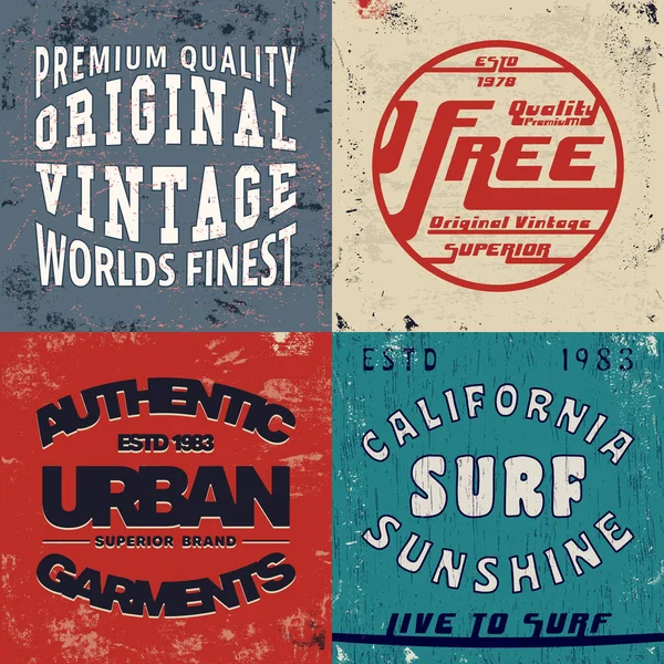 Set de design vintage imprimé pour t-shirt timbre, tee-shirt applique, typographie de mode, badge, étiquette de vêtements, jeans et vêtements décontractés. Illustration vectorielle — Image vectorielle