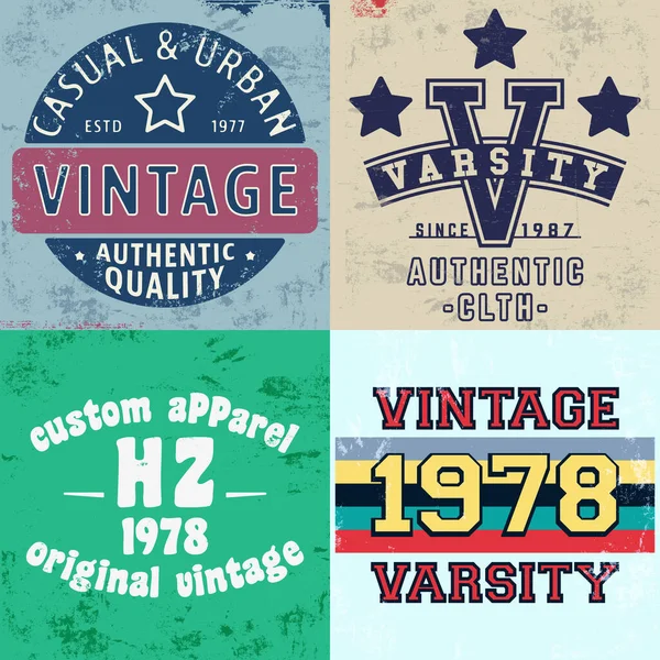 Set de design vintage imprimé pour t-shirt timbre, tee-shirt applique, typographie de mode, badge, étiquette de vêtements, jeans et vêtements décontractés. Illustration vectorielle — Image vectorielle