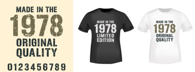 Tişört baskısı damgası, tee applique, moda sloganları, rozet, etiket kıyafeti, kot pantolon ve günlük giyim için çeşitli yıllarda yapılmış. Vektör illüstrasyonu