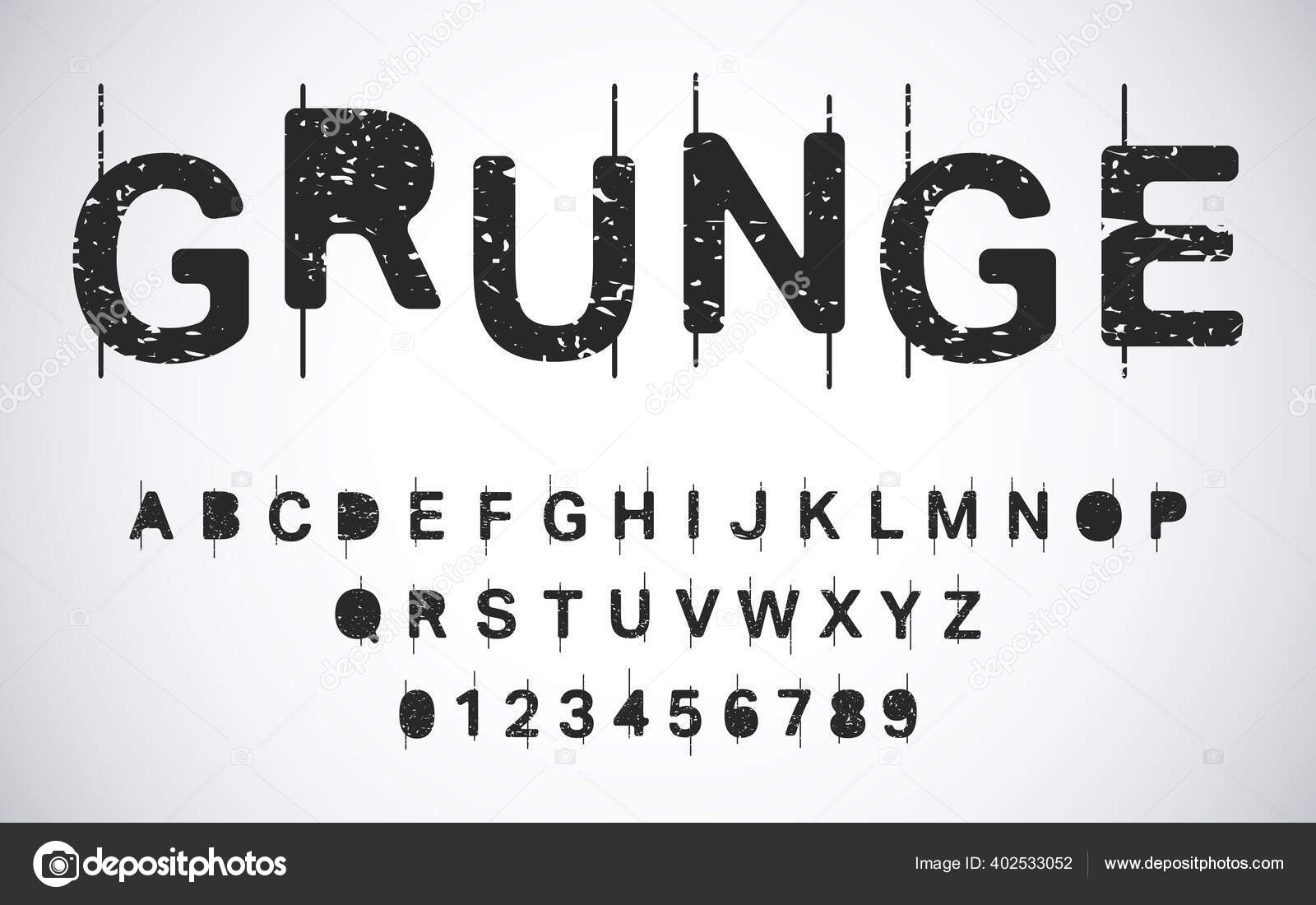 Vorlage Fur Grunge Alphabet Bedrangte Typografie Buchstaben Und Zahlen Gesetzt Vektorillustration Stockvektor C Bobevv