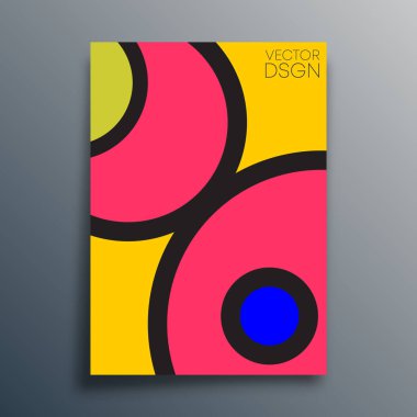 Poster, el ilanı, broşür kapağı veya diğer basım ürünleri için renkli daireler tasarlayan soyut geometrik tipografi. Vektör illüstrasyonu
