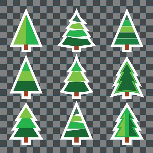 Set Weihnachtsbaum-Aufkleber auf transparentem Hintergrunddesign für Neujahrs- oder Weihnachtseinladungen, Grußkarten, Flyer, Broschüren-Cover oder andere Typografie. Vektorillustration — Stockvektor