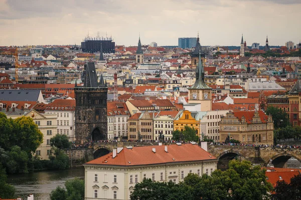 Česká Republika Praha Července 2017 Panoramatický Pohled Město Červené Střechy — Stock fotografie