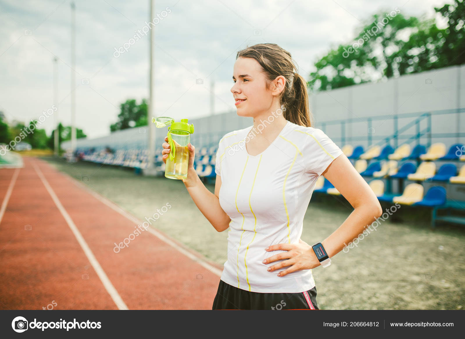 Theme Sport Health Beautiful Young Caucasian Woman Big Breasts Athlete  Stock Photo by ©veloliza 206664812