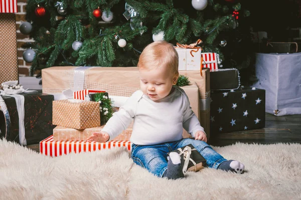 Vacaciones Temáticas Invierno Navidad Niño Niño Caucásico Rubio Año Edad — Foto de Stock