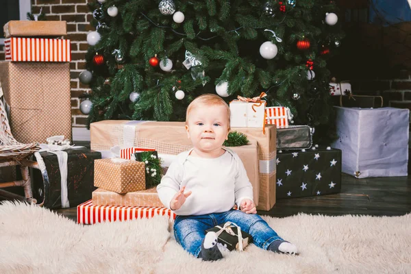 Vacaciones Temáticas Invierno Navidad Niño Niño Caucásico Rubio Año Edad — Foto de Stock