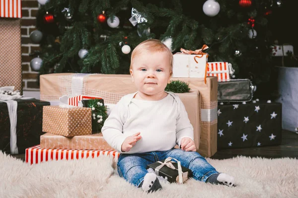 Vacaciones Temáticas Invierno Navidad Niño Niño Caucásico Rubio Año Edad — Foto de Stock