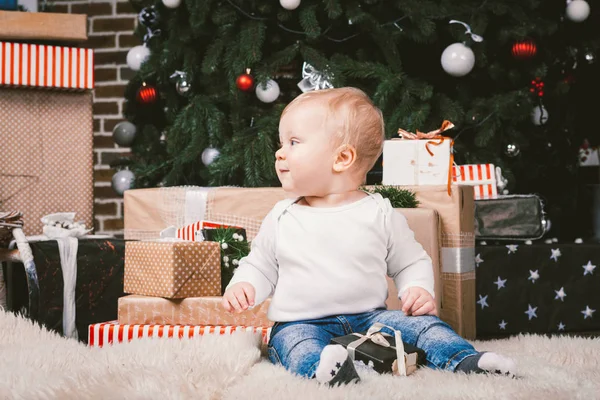 Vacaciones Temáticas Invierno Navidad Niño Niño Caucásico Rubio Año Edad — Foto de Stock