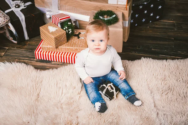 Vacaciones Temáticas Invierno Navidad Niño Niño Caucásico Rubio Año Edad — Foto de Stock