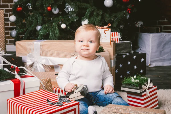 Vacaciones Temáticas Invierno Navidad Niño Niño Caucásico Rubio Año Edad — Foto de Stock