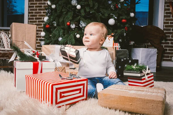 Vacaciones Temáticas Invierno Navidad Niño Niño Caucásico Rubio Año Edad — Foto de Stock