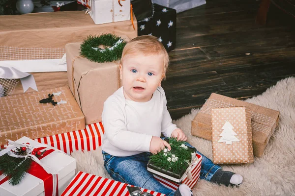 Vacaciones Temáticas Invierno Navidad Niño Niño Caucásico Rubio Año Edad — Foto de Stock