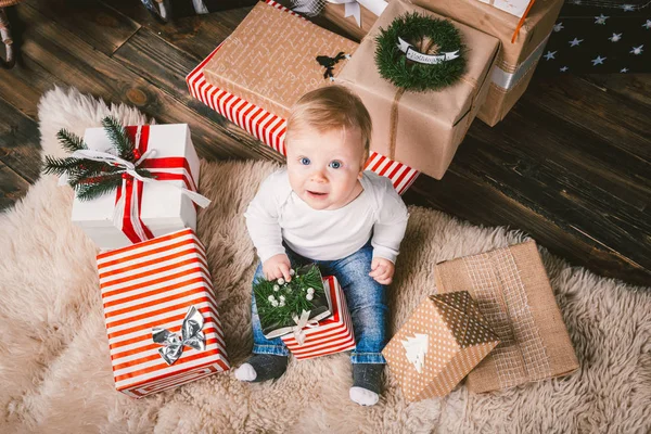 Vacaciones Temáticas Invierno Navidad Niño Niño Caucásico Rubio Año Edad — Foto de Stock