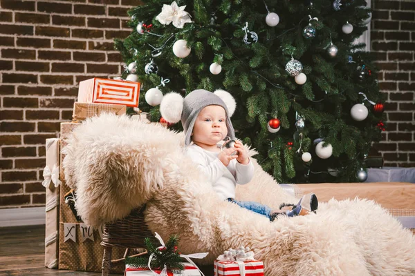 Sujeto Los Niños Navidad Año Nuevo Caucásico Pequeño Bebé Divertido — Foto de Stock