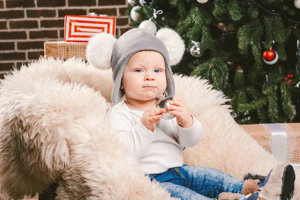 Sujeto Los Niños Navidad Año Nuevo Caucásico Pequeño Bebé Divertido — Foto de Stock