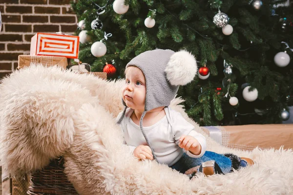 Παιδιά Θέμα Χριστούγεννα Νέο Έτος Καυκάσιος Λίγο Αστείο Μωρό Αγόρι — Φωτογραφία Αρχείου