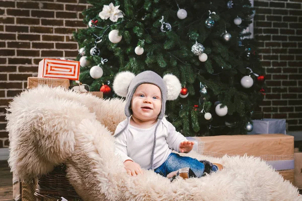 Subject Children Christmas New Year Caucasian Little Funny Baby Boy — Stock Photo, Image