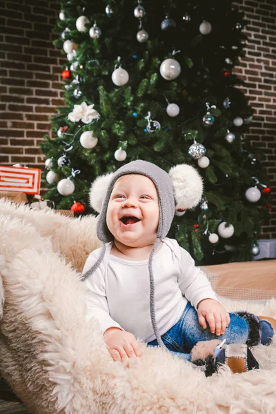 Παιδιά Θέμα Χριστούγεννα Νέο Έτος Καυκάσιος Λίγο Αστείο Μωρό Αγόρι — Φωτογραφία Αρχείου