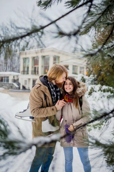 Young Loving Couple Caucasian Man Blond Long Hair Beard Woman — Stock Photo, Image