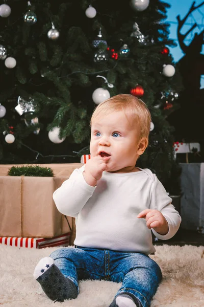 Vacaciones Temáticas Invierno Navidad Niño Niño Caucásico Rubio Año Edad — Foto de Stock