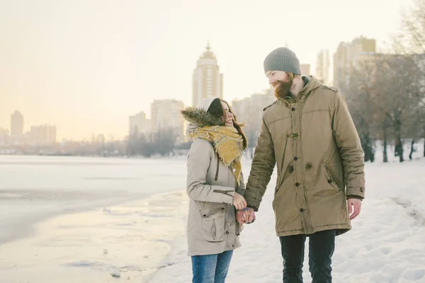 Thème Noël Vacances Hiver Nouvel Jeune Couple Élégant Caucasien Amoureux — Photo