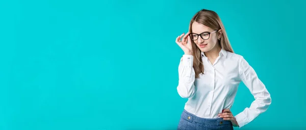 Vuoto Pubblicità Ritratto Giovane Donna Caucasica Lavoratore Insegnante Allenatore Mentore — Foto Stock