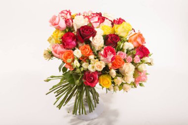 Bouquet of assorted multicolored roses isolated on white background. clipart