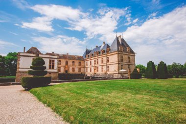 July 19, 2017. Village Cormatin France burgundy region in summer. Museum old castle, fortress Ch teau de Cormatin in sunny weather.