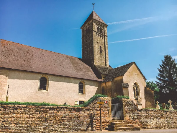 July 2017 France Region Burgundy Old Stone Church Tower Bell — Zdjęcie stockowe