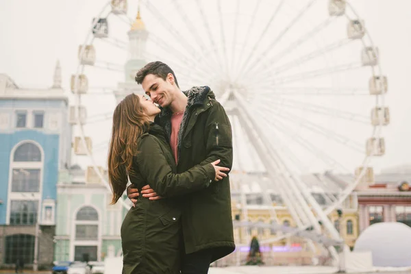 Téma Lásky Svátek Valentines Den Dvojice Kavkazské Heterosexuální Milenců Zimě — Stock fotografie