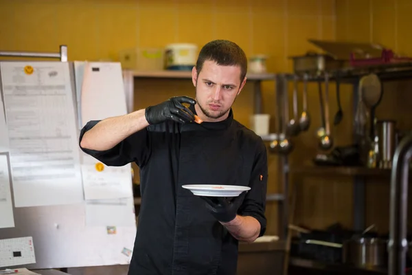 Thema Koken Beroep Van Koken Portret Van Blanke Man Keuken — Stockfoto