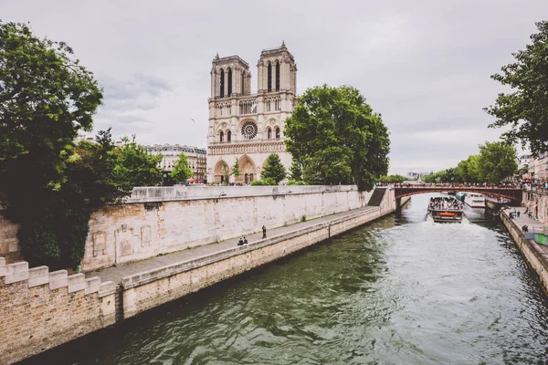 Katedrála Notre Dame Řeky Seiny Paříži Katedrála Notre Dame Řeky — Stock fotografie